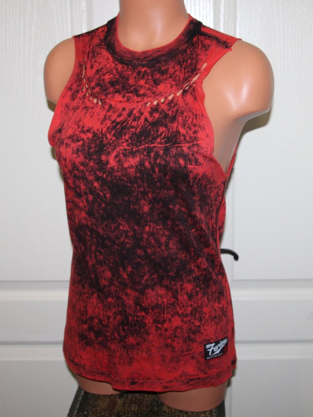 Ladies Y2K FAST & FURIOUS AFFLICTION Size XS Red & Black Lava Wash Tank